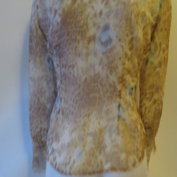 A'NUE LIGNE BROWN/CREAM/BLUE ANIMAL PRINT TOP SZ S - Picture 6 of 8
